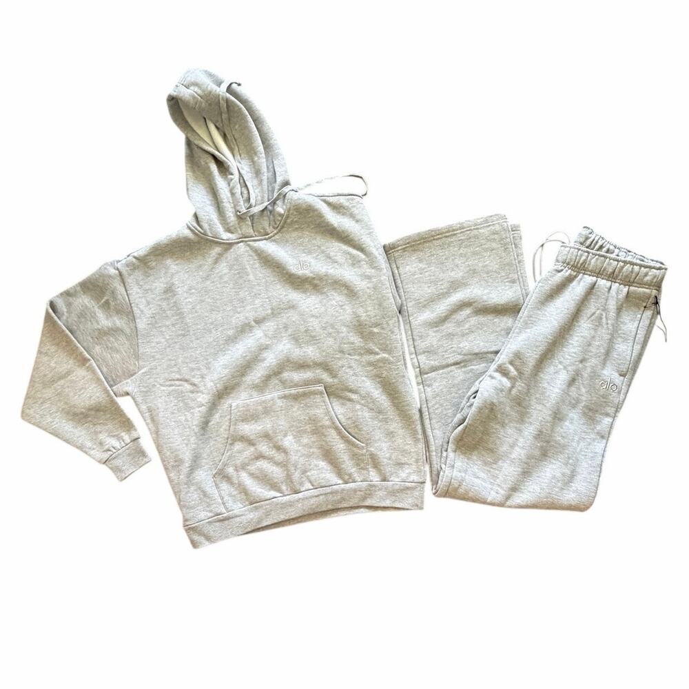 Alo Yoga Accolade Hoodie Sweatpants Set Athletic Heather Grey Large NWT